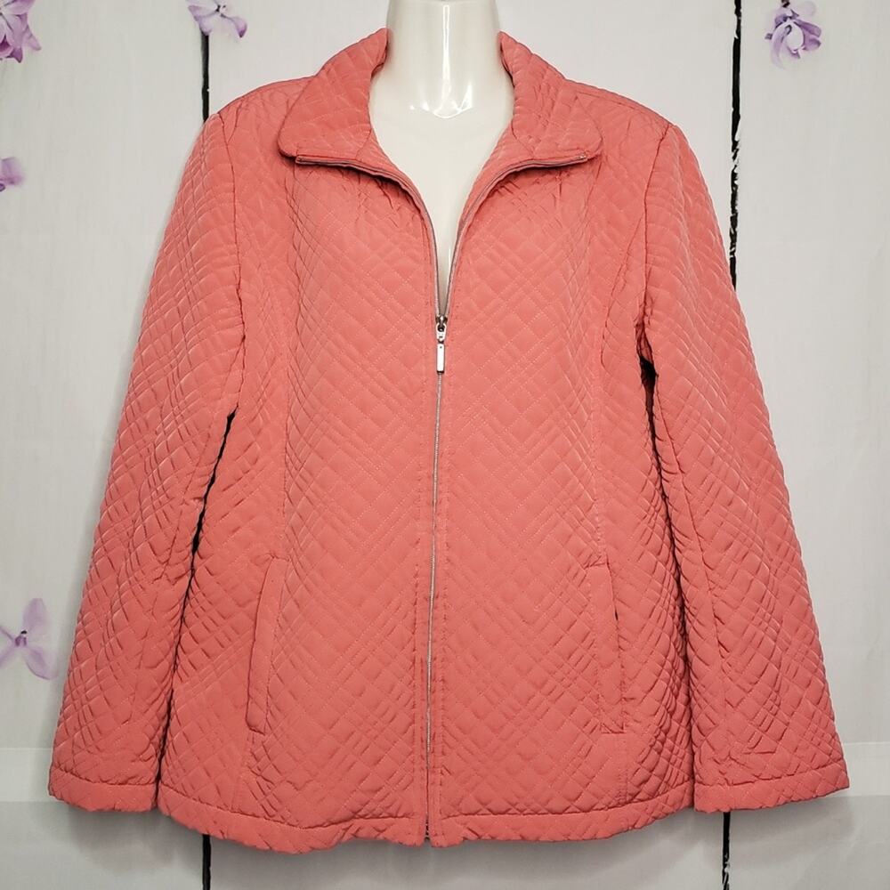 Gallery Coral Quilted Lined Lightweight Zip Blazer Jacket L